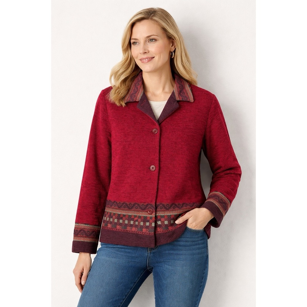 Vintage 90s Coldwater Creek Medium Southwestern Red Boho Jacket Western Heritage